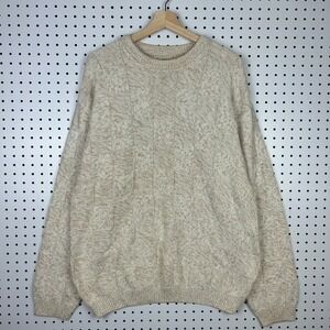 Roundtree & Yorke Chunky Knit Sweater Large Tan Khaki Checkered Grandpa 90s‎
